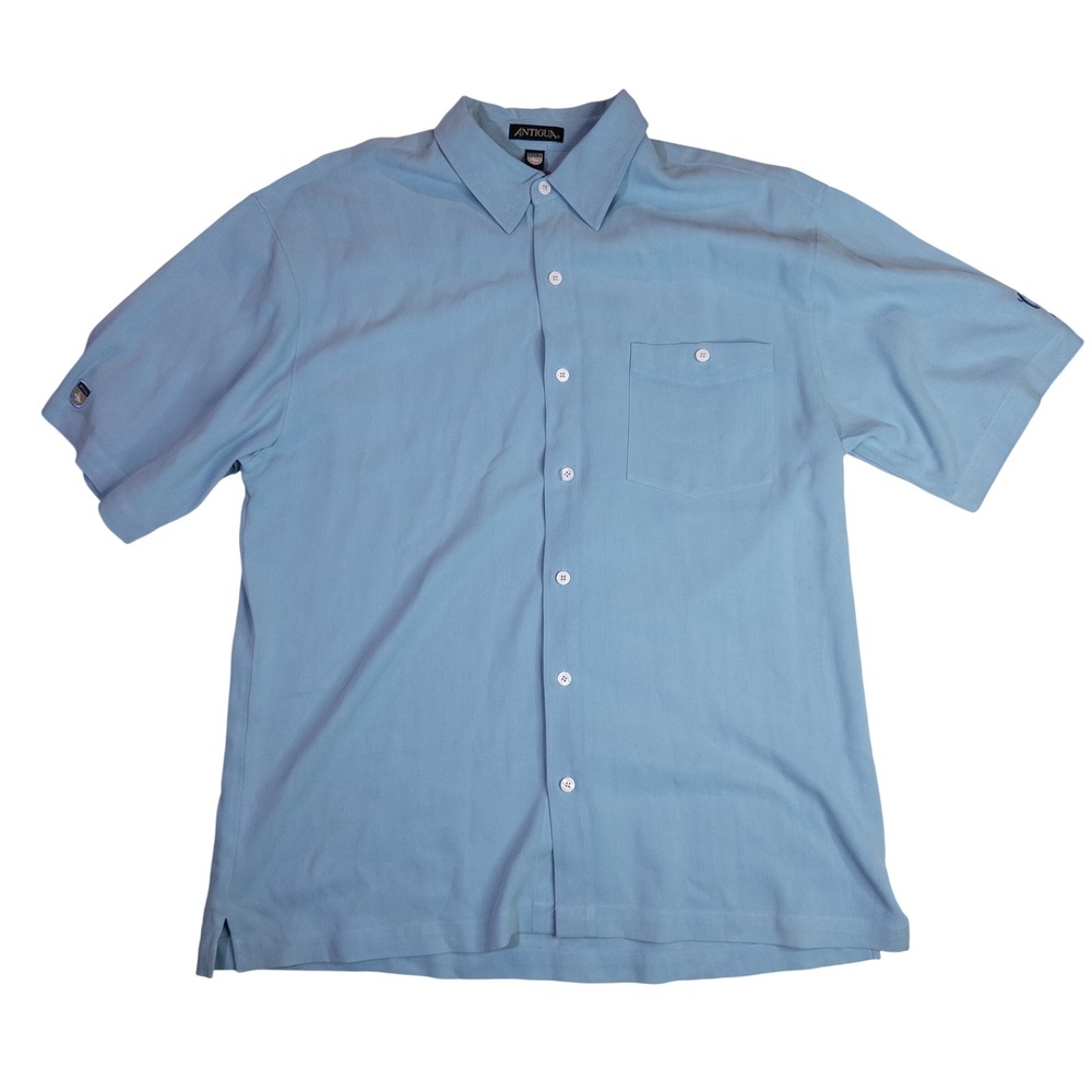 Antigua Button Down Shirt Mens Large Blue Good Silk Coors Light Logo Herringbone